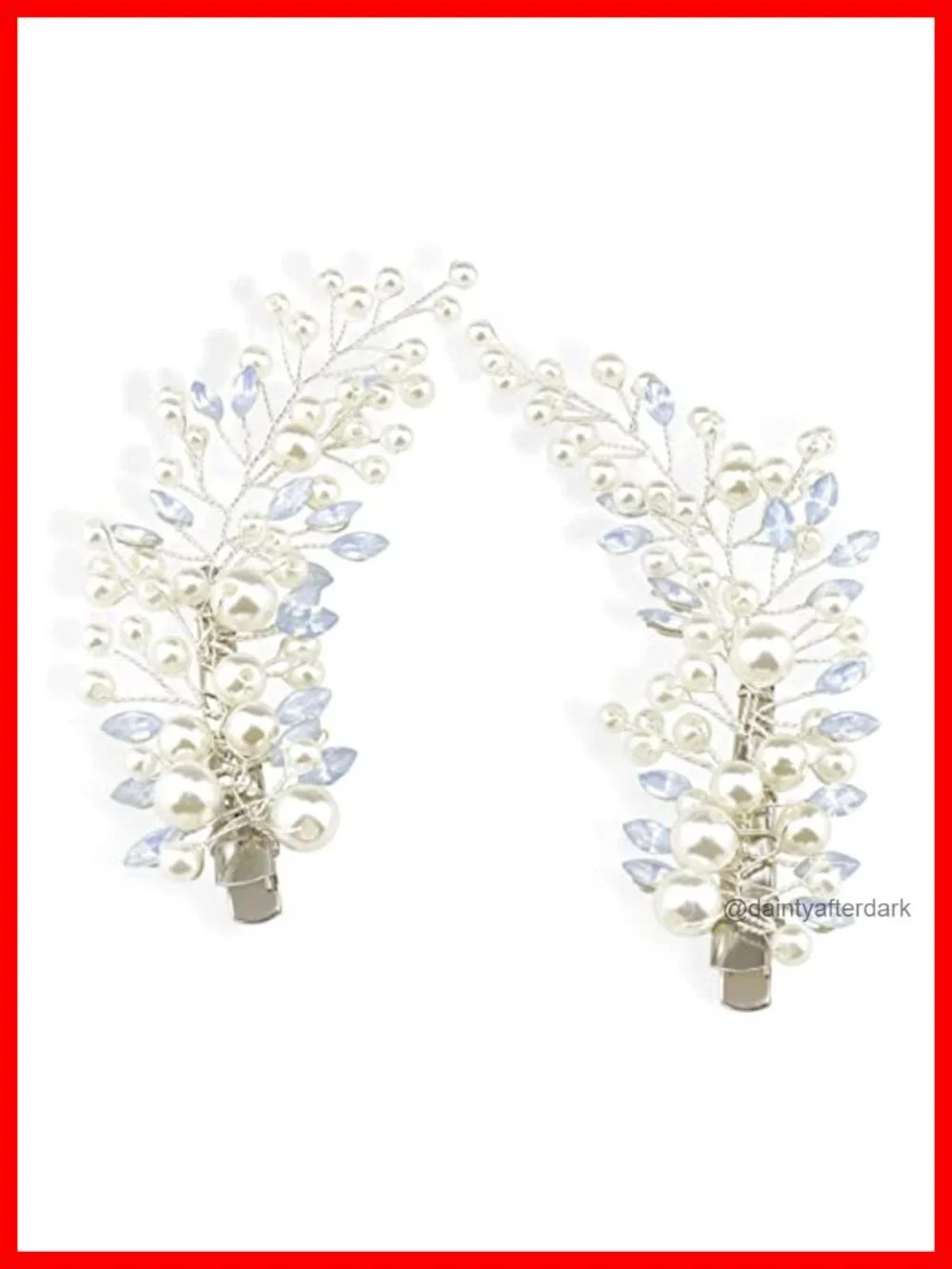 Pearl Rhinestone Alligator Wedding Hair Clips Set of 2 Silver
